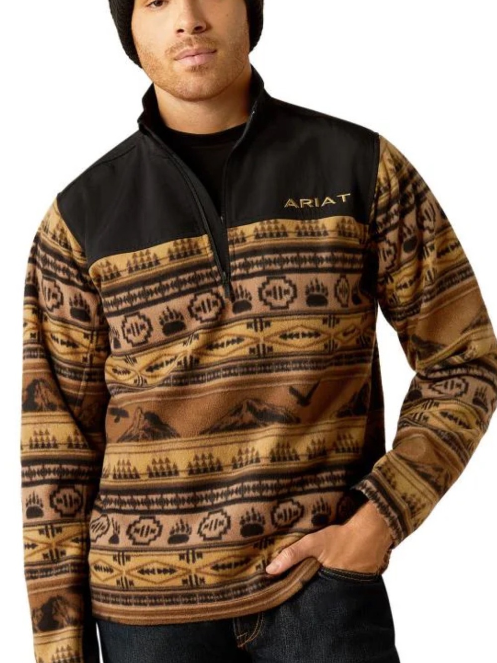 Ariat Brown and Black Patterned Fleece Quarter-Zip Sweatshirt